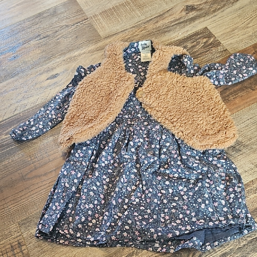 Floral Blue Dress with Tan Vest